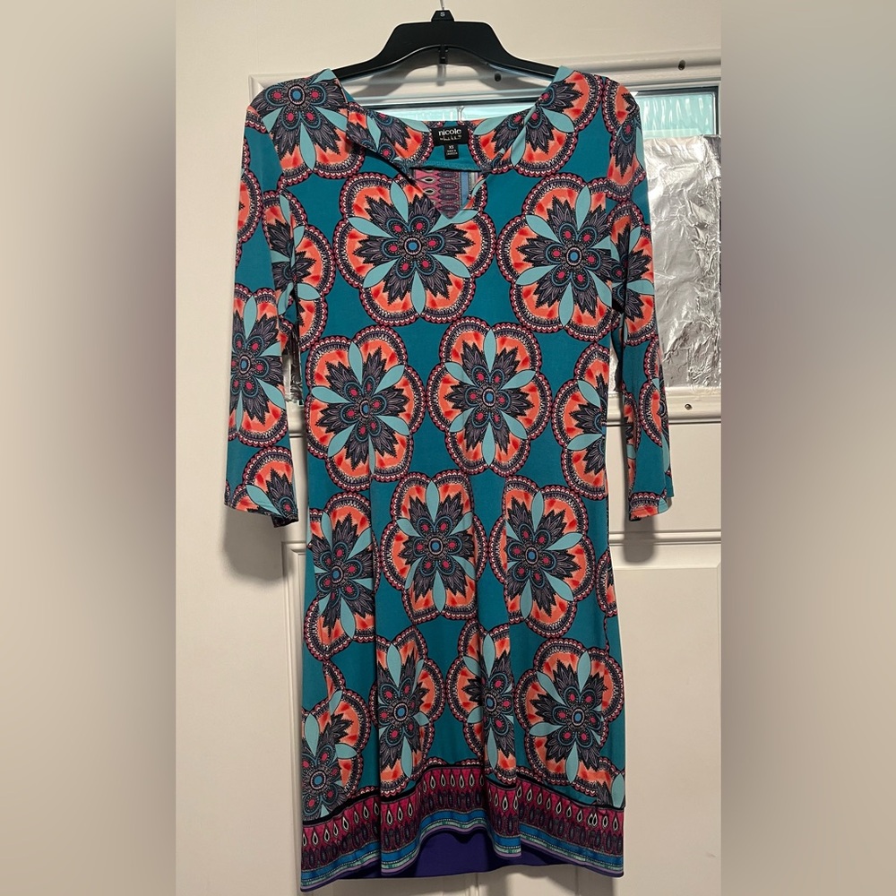 Nicole Pink Fit and Flare Dress 3/4 Sleeve Casual